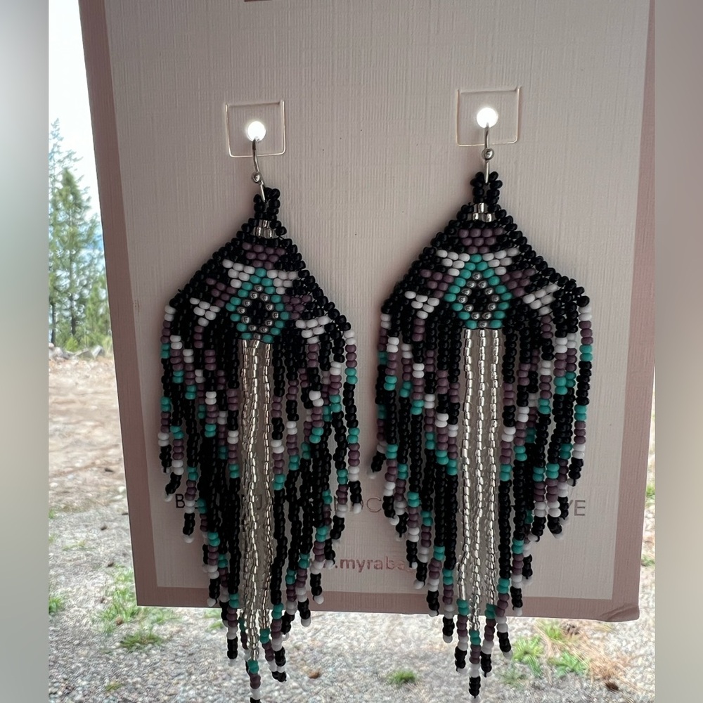 New! Gorgeous Gold Beaded tassel boho western tribal earrings jewelry turquoise - Picture 3 of 7